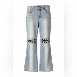 Y2K Chung Hae Jin Light Wash Open Knee Grommet Mid Rise Flare Jeans